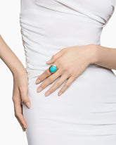 Albion® Oval Ring in Sterling Silver with 18K Yellow Gold and Turquoise, 21mm